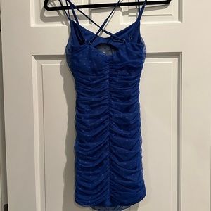 Lucy in the Sky Sandra Dotted Mesh Bodycon Dress in Blue